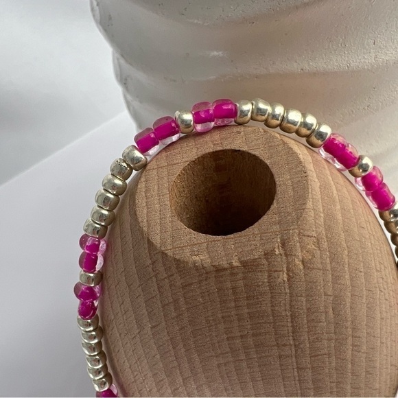 STRETCH Beaded Anklet with Pink and Silver Glass Beads Size 8.5” - Picture 7 of 13